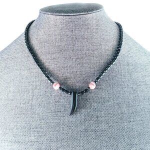 Hematite Tooth & Pink Beaded Necklace